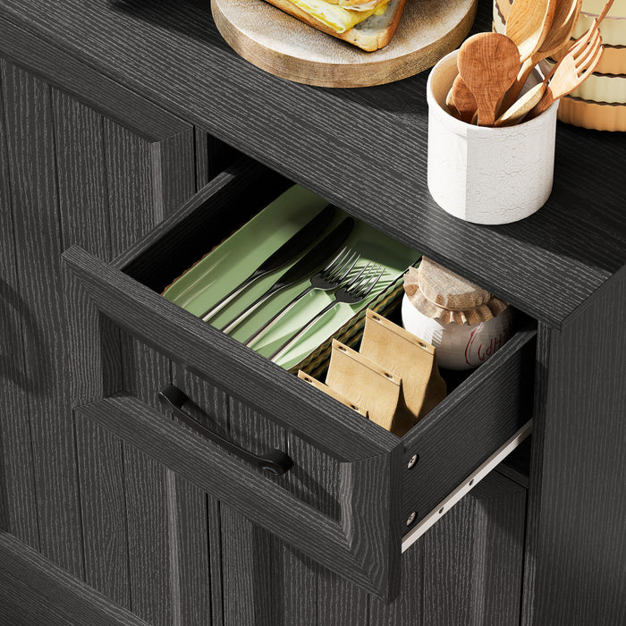 HOMCOM 71\" Pantry Cabinet, Kitchen Cupboard with Charging Station, Black