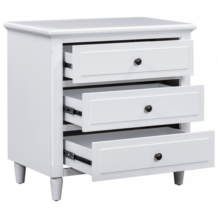 U_Style 28 Inch Painted Nightstand with 3 Smooth-Glide Drawers and Rubberwood Legs, White