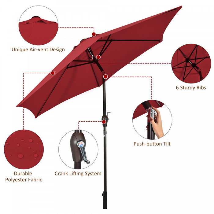 Costway 9Ft Outdoor Market Patio Table Umbrella Push Button Tilt Crank Lift Burgundy