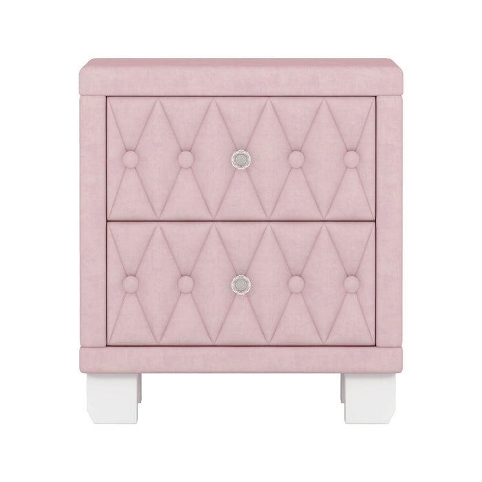Sophia Elegant Velvet Nightstand with Drawers and Button-Tufted Design,Pink