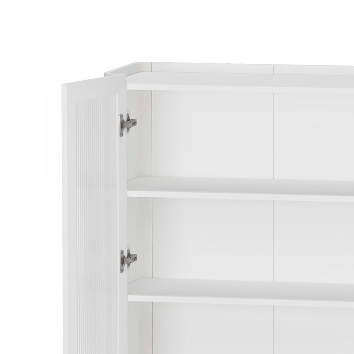 Abbey Modern 32\" Tempered Glass Bookcase Cabinet in White (4-Shelf) - Set of 2