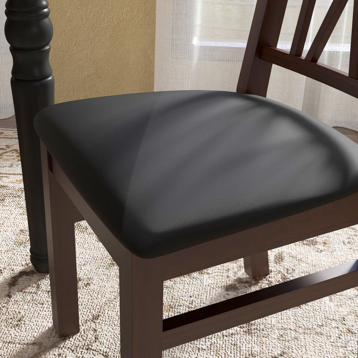 HOMCOM Farmhouse Dining Chairs Set of 2 with PU Leather Seat, Wood Frame