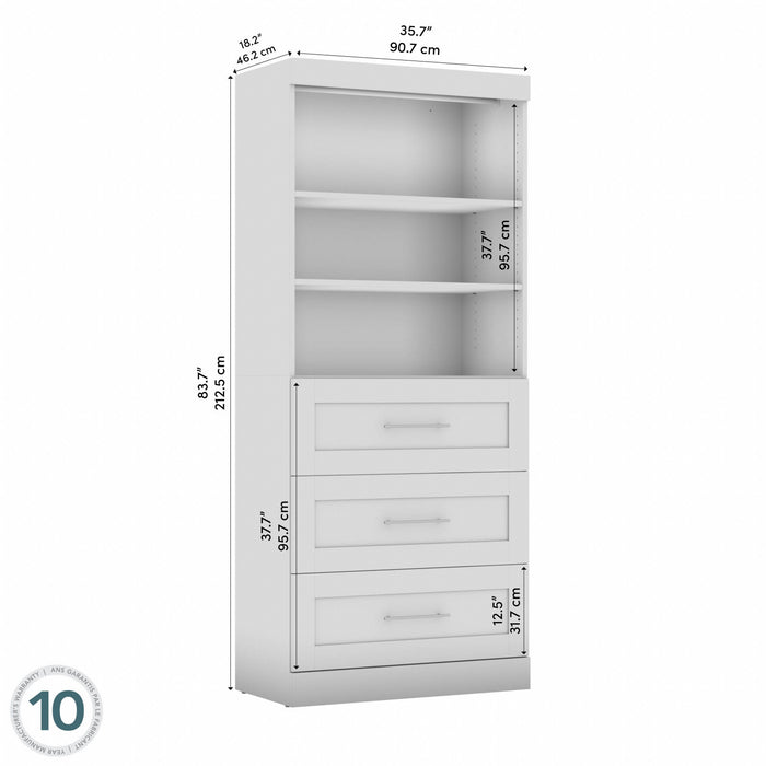 Bestar Pur 36 W Closet Organizer with Drawers - White