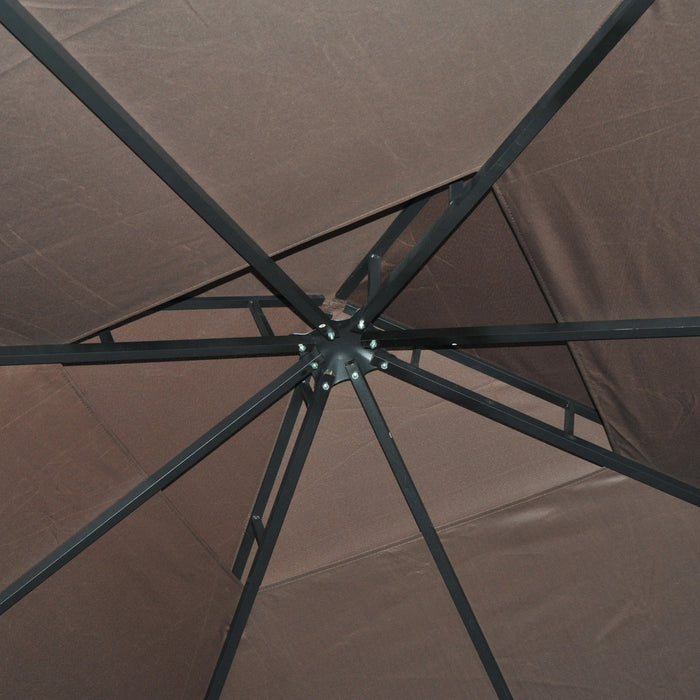 Outsunny 10' X 10' Patio Gazebo Outdoor, Canopy Shelter With Double-tier Roof, Pavilion Sidewalls For Garden Events, Brown