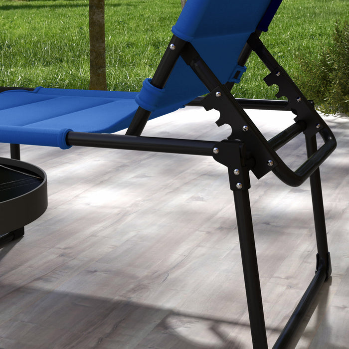 Outsunny 2-piece Folding Chaise Lounge, Reclining Tanning Chairs, Blue