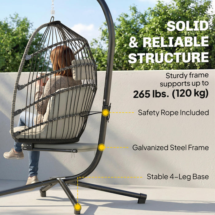 Outsunny Hanging Egg Chair w/ Retractable Footrest, Light Grey