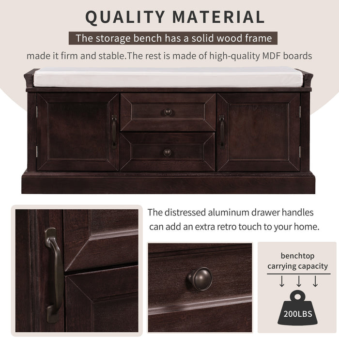 Boyce Solid Wood Storage Bench With 4-door Shoe Cabinet With Cushion -Espresso