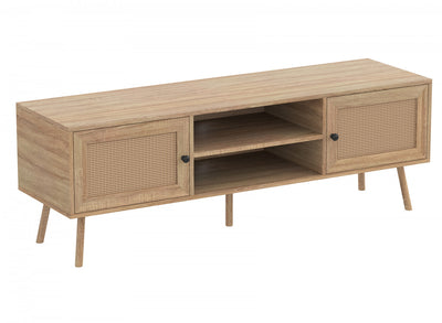 TV Stand With 2 Doors And 2 Shelves - Brown Natural Wood Look | Meuble pour téléviseur avec 2 portes et 2 tablettes - apparence de bois naturel brun