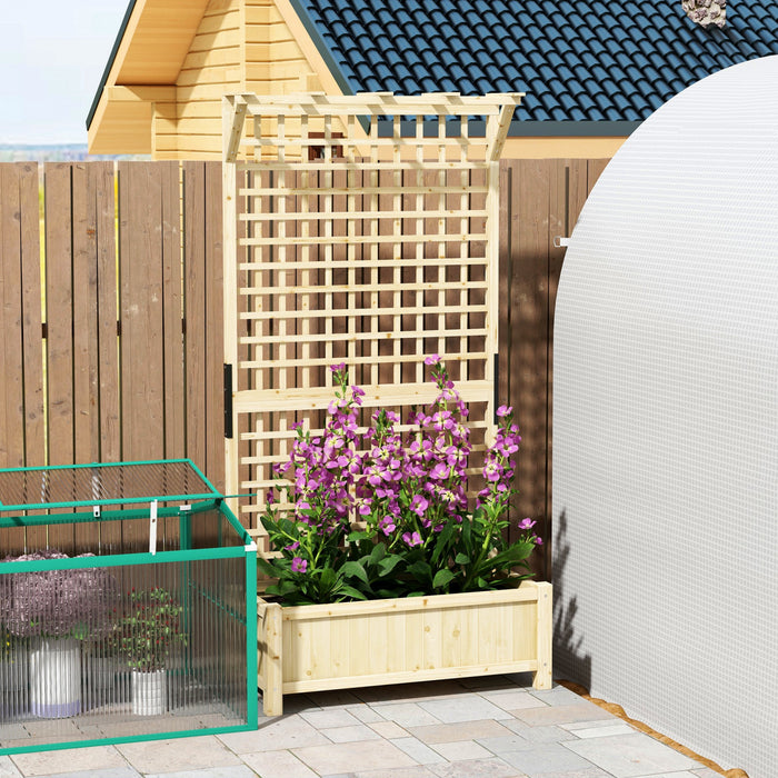 Outsunny Wood Planter with Trellis Privacy Screen Narural Wood