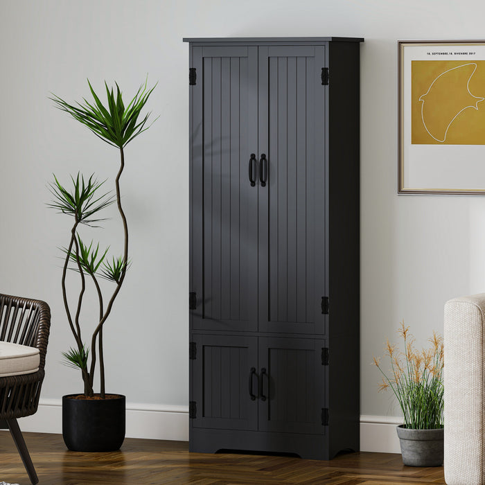 HOMCOM 60\" Kitchen Pantry, Kitchen Storage Cabinet with Shelves, Black