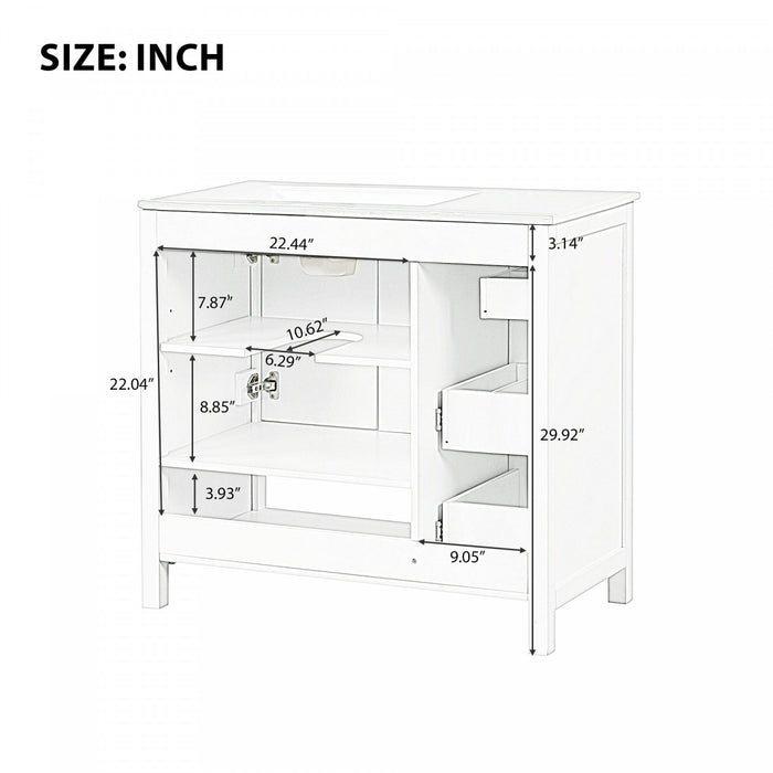 Oakmere 36 Inch Single Sink Bathroom Vanity with Two Doors and Two Drawers, White