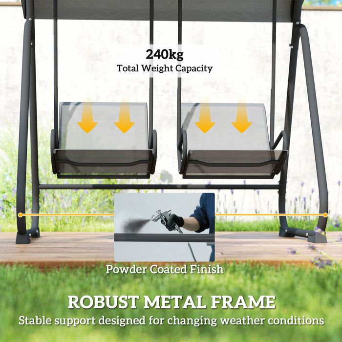 Outsunny Patio Swing Chair w/Adjustable Canopy 2-Seat, Grey