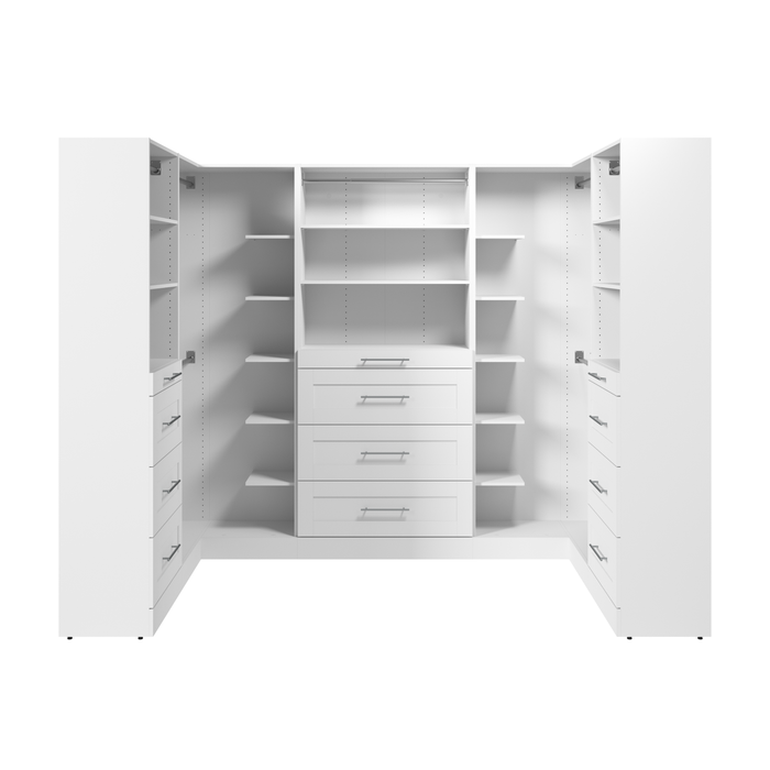 Bestar Florence 105\" Modular U-Shaped Walk-In Closet System with Rods, Shelves and Drawers Shaker Style - White