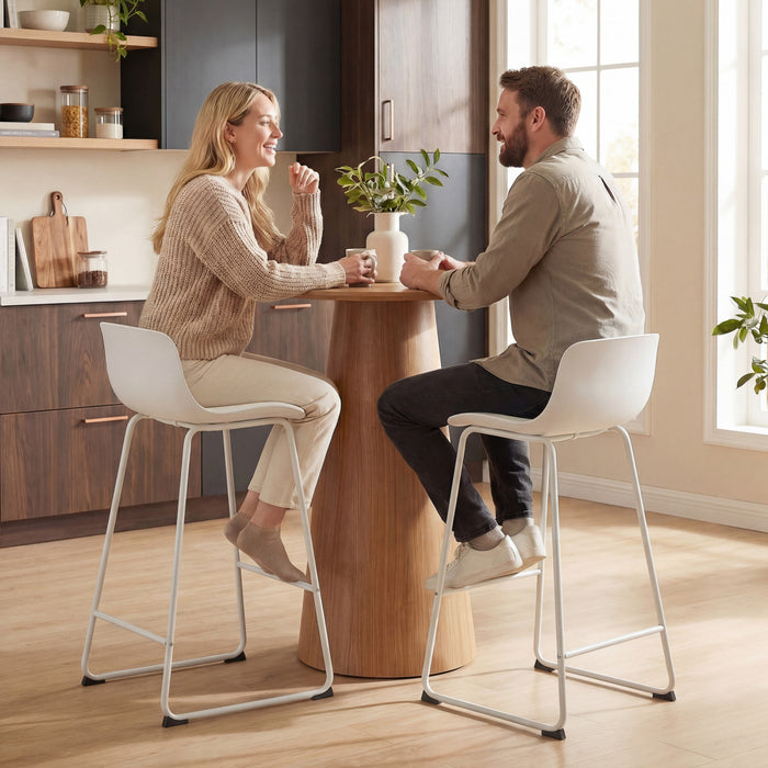 HOMCOM Modern Bar Stools Set of 2, PU Leather Upholstered Barstools, White
