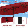 Costway 13 FT Large Patio Umbrella with LED Solar Lights Crank Handle 12 Heavy-Duty Ribs Wine