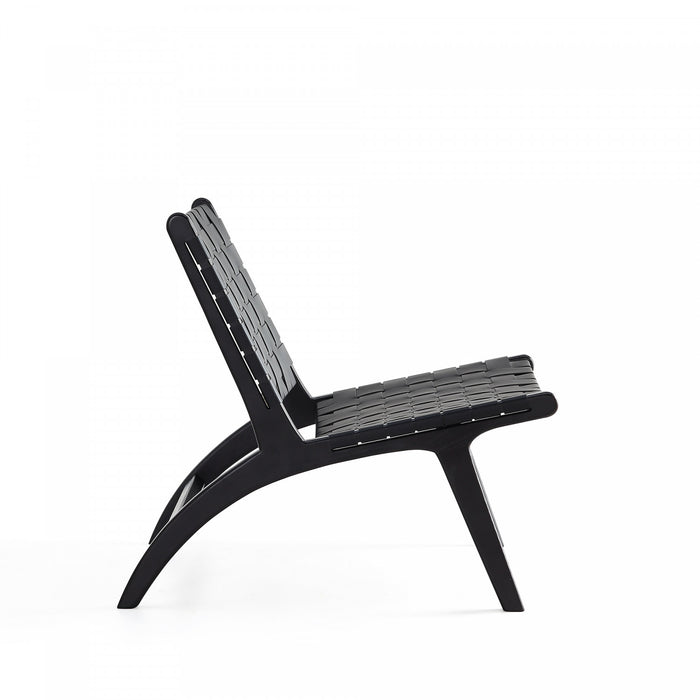 Maintenon Industry Chic Wood Vegan Leather Accent Chair in Black - Set of 2