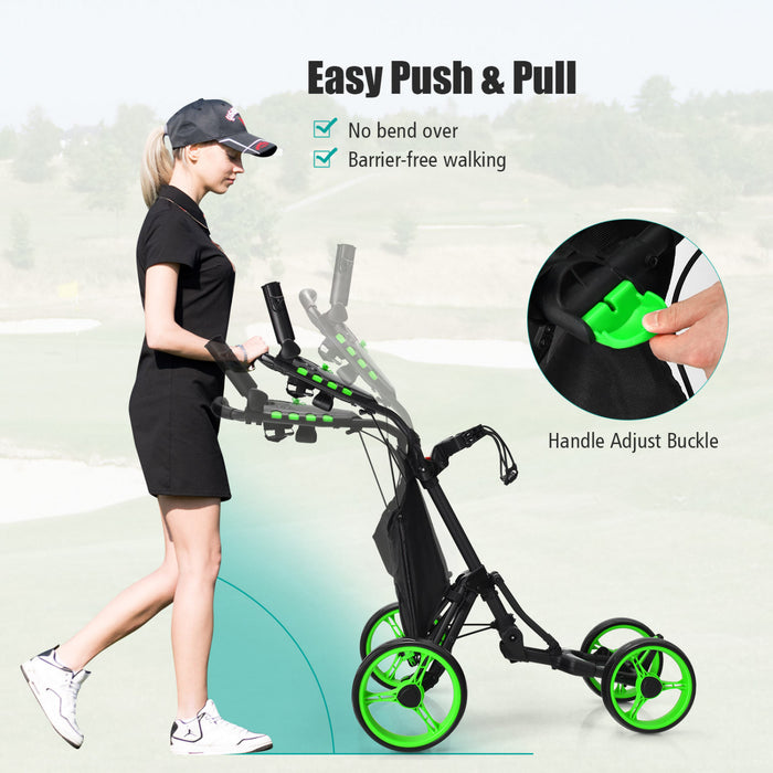 Goplus Folding 4 Wheels Golf Push Cart W/bag Scoreboard Adjustable Handle Green