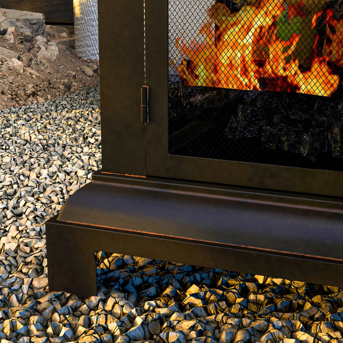 Outsunny 26\" Fire Pit With Poker, Chimney Style Wood Burning Firepit, Black