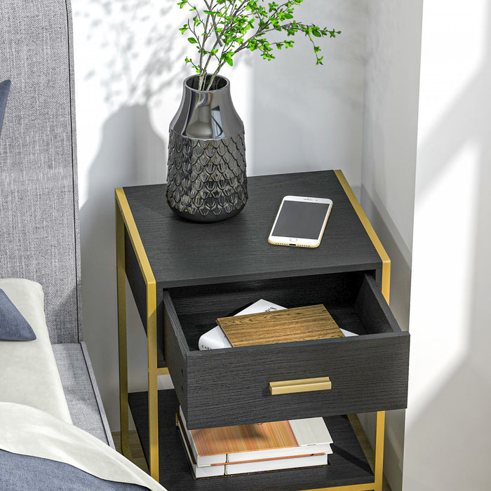 HOMCOM Bedside Table Set of 2, Nightstand with Drawer and Shelf
