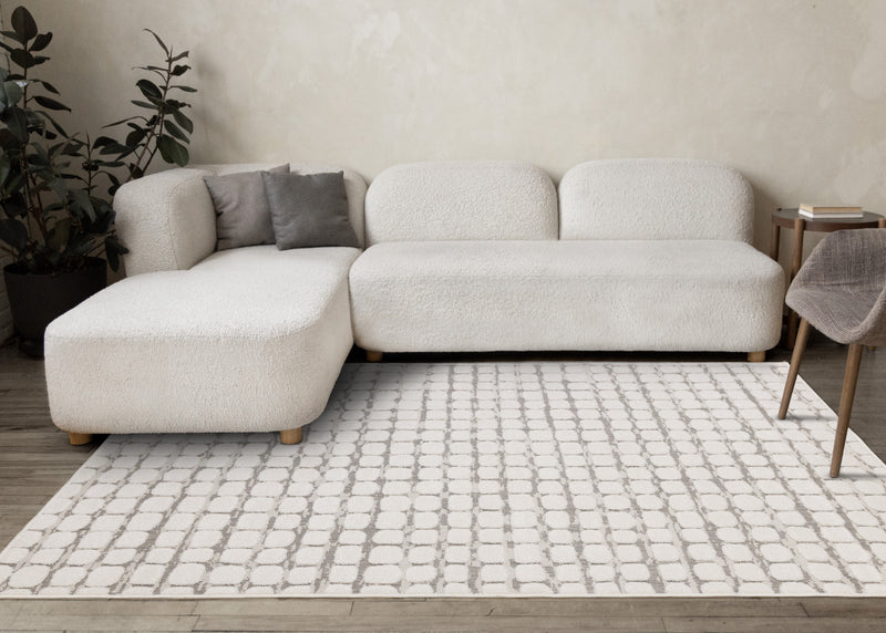 Oslo White Great Pebble Patterned Rug, 5'3\" x 7'7\" Indoor Area Rug