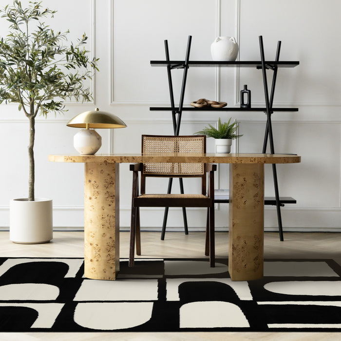 Florence Black White Dynamic Geometric Design, 6'7\" x 9'6\" Indoor Area Rug