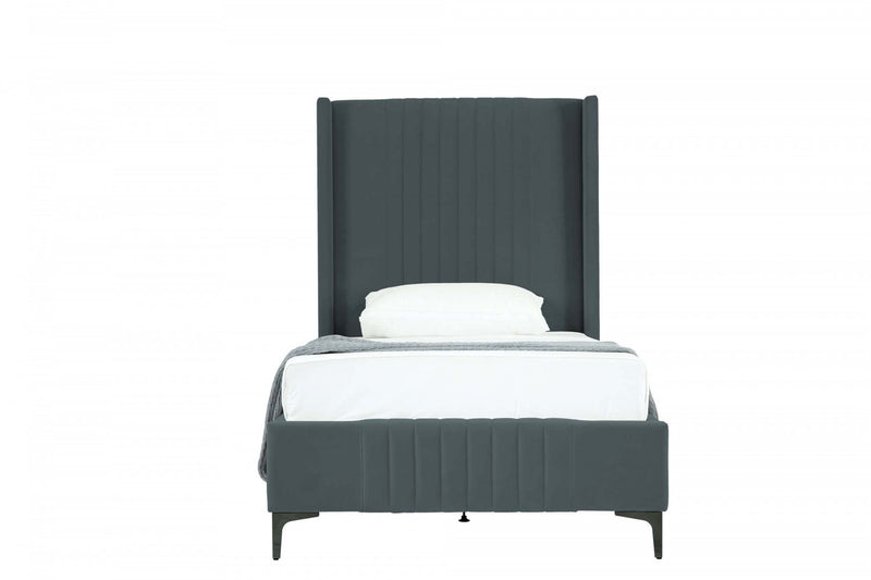 Promenade Mid-Century Modern Upholstered Velvet Twin Bed in Gray