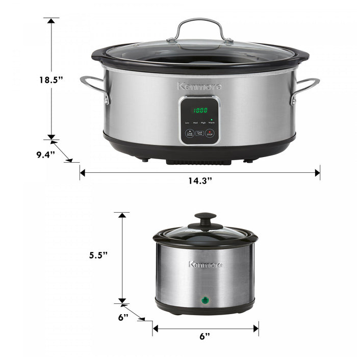 Kenmore Programmable 7 qt Slow Cooker & Dipper Black/Silver