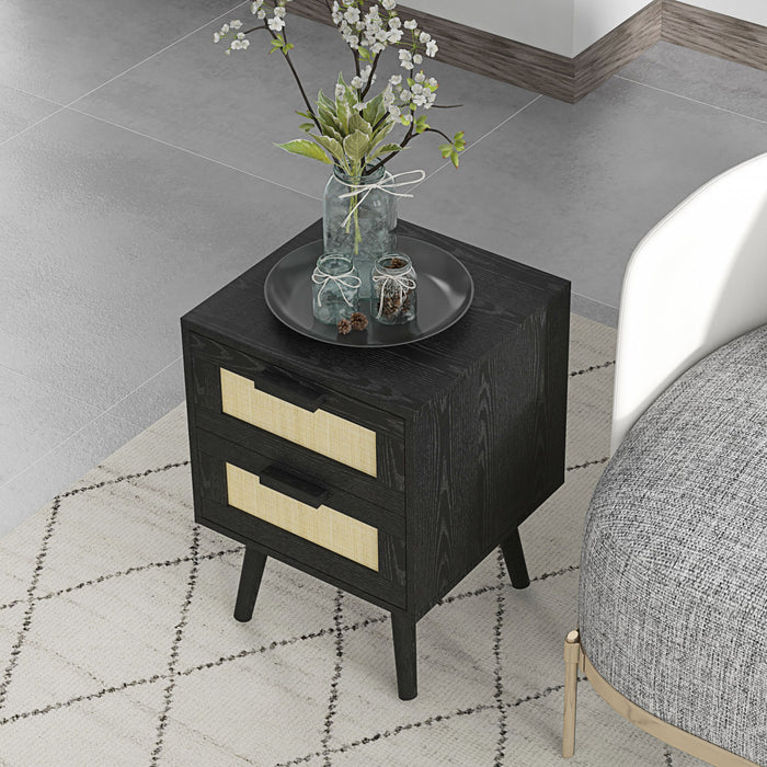 HOMCOM Boho Design Nightstand Set of 2 with 2 Drawers for Living Room