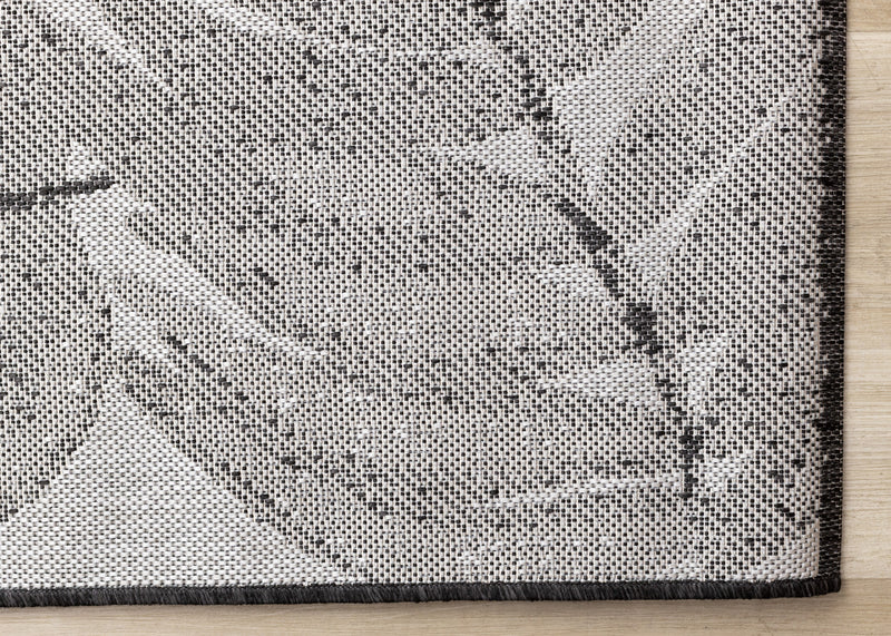 Jackson Grey White Botanical Leaves Rug, 6'7\" x 9'6\" Outdoor Area Rug