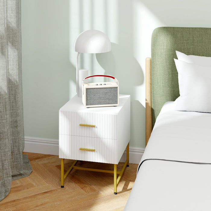 HOMCOM Nightstands Set of 2 Bedside Tables with Drawers for Bedroom White