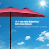 Costway 15Ft Patio Double-Sided Solar LED Market Umbrella Crank Burgundy
