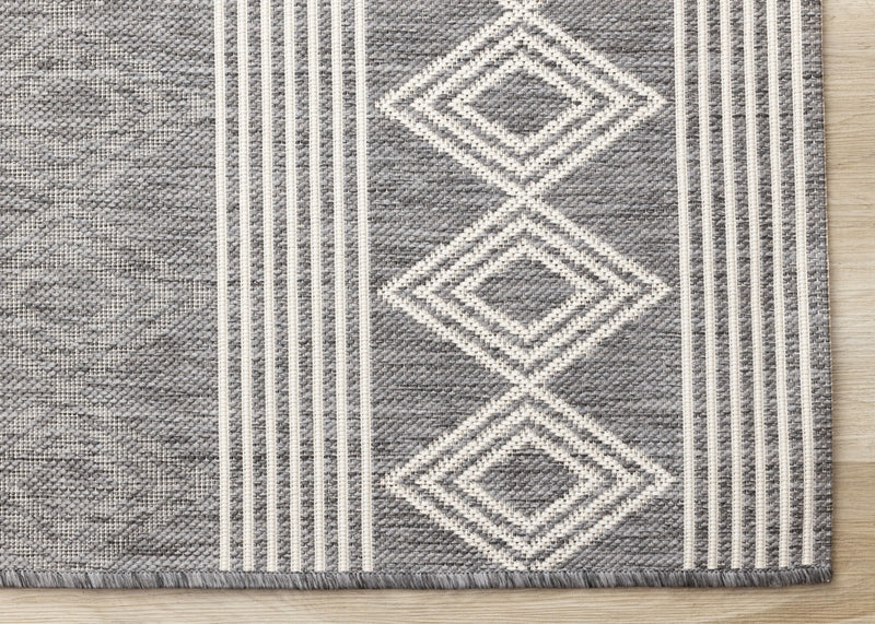 Jackson Grey White Patterned Rows Rug, 7'10\" x 10'6\" Outdoor Area Rug