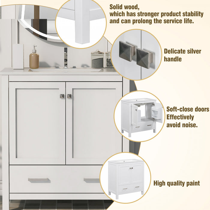 Solstice 60 Inch Single Sink Bathroom Vanity with Soft-Close Doors and Drawer, White