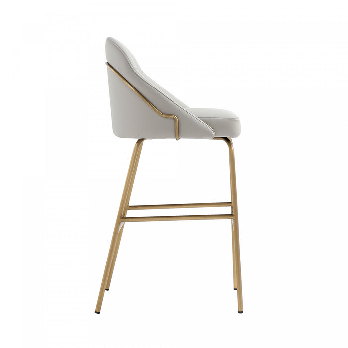 Gracie Modern Metal Upholstered Barstool in Stone Gray and Gold - Set of 2