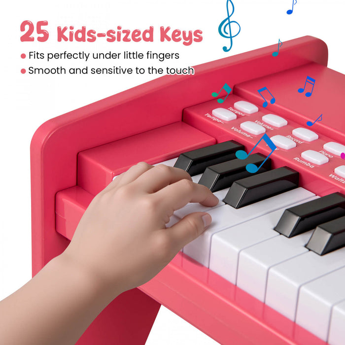 Costway 25 Keys Digital Piano with Music Stand,Teaching Mode,Lighted Keys, Adjustable Speed Pink