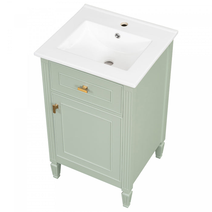 Jocelyn 20\" Bathroom Vanity with Ceramic Sink and Solid Rubberwood Frame, Green