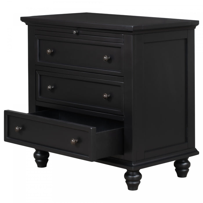 U_Style 27.6 Inch Painted Nightstand with Pull-Out Tray and 3 Drawers, Black