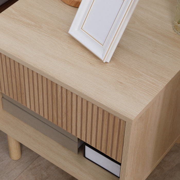 HOMCOM Nightstand with Drawer and Open Shelf, Side Table, Natural