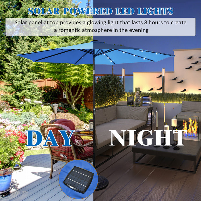 Costway 10' Solar LED Lighted Patio Market Umbrella Tilt Adjustment Crank Blue