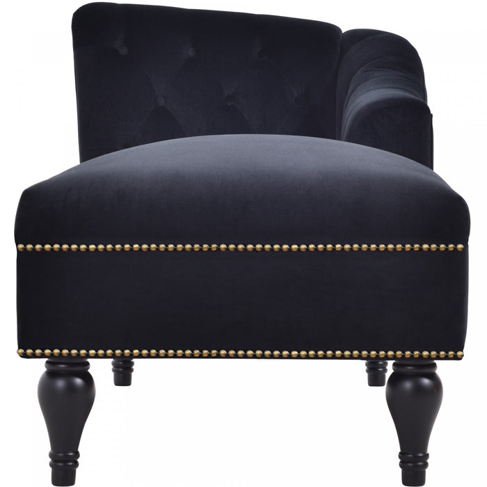 Serena Velvet Chaise Lounge with Button Tufting and Nailhead Trim, Black