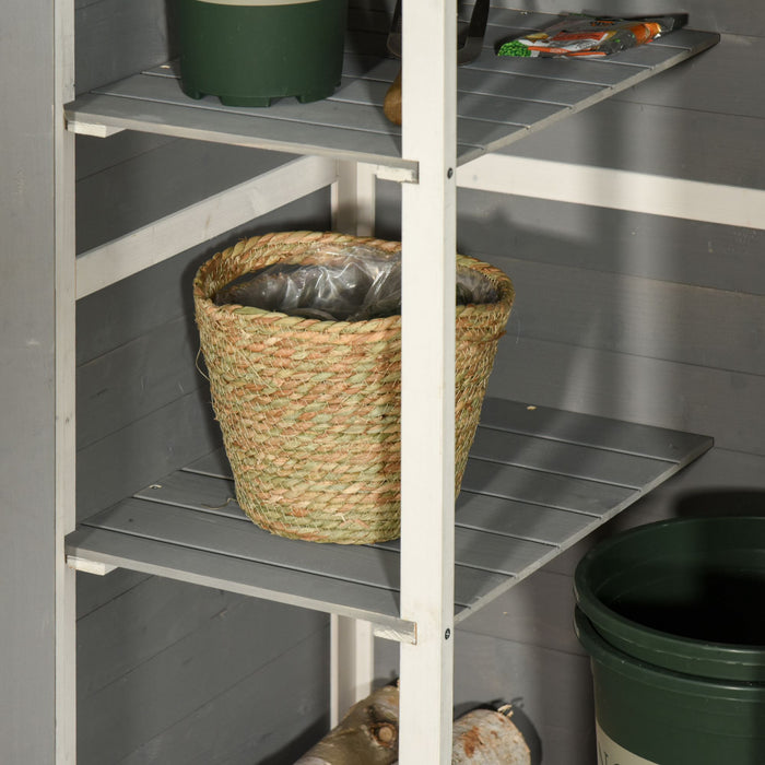Outsunny 29.9\"x21.7\"x45.3\" Garden Storage Cabinet, Outdoor Storage Shed With Lockable Door With Latch And 2-tier Shelves, Grey
