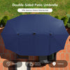 Costway 15FT Twin Patio Double-Sided Umbrella 48 Solar LED Lights Crank Outdoor Navy