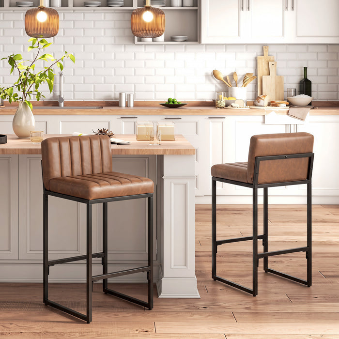 HOMCOM Bar Stools Set of 2, Retro Padded Counter Height Stools, Brown