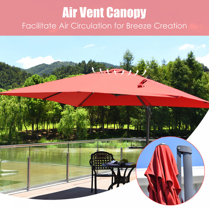 Costway 10'x13' Patio Offset Cantilever Umbrella Aluminum 360° Rotation Tilt Wine