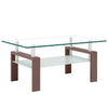 Liam Modern Rectangle Clear Tempered Glass Coffee Table,Walnut | Table basse moderne rectangulaire en verre trempe transparent Liam, finition noyer