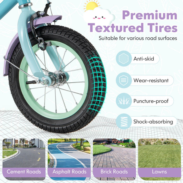 Costway 12\" Kids Bike With Adjustable Saddle Handlebar Removable Training Wheels Handbrake Blue