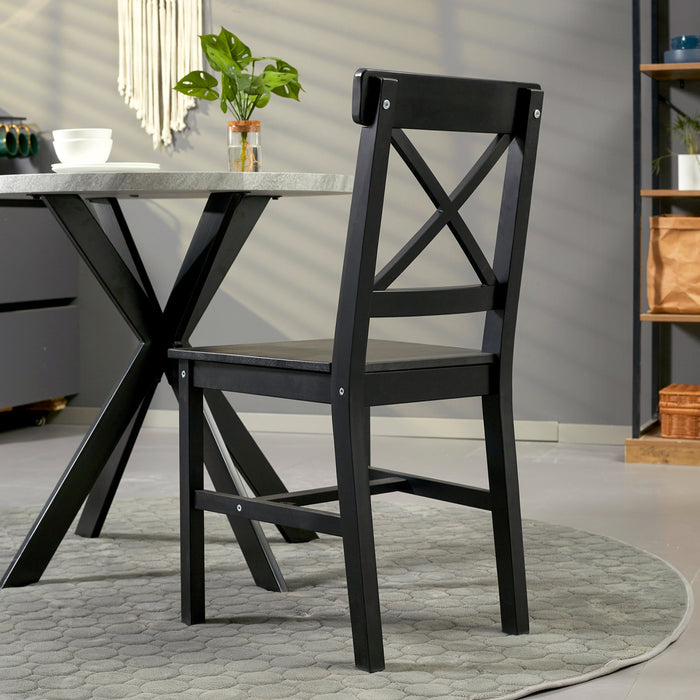 HOMCOM Farmhouse Wood Dining Chairs Set of 2 with Cross Back, Black