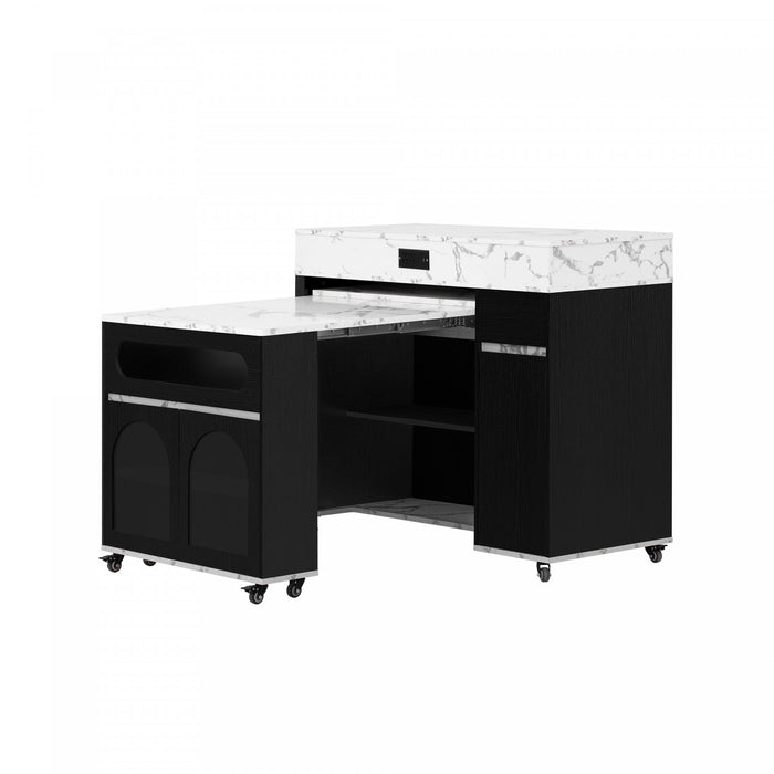 Avery Extendable Dining Table with Rolling Kitchen Island,Black