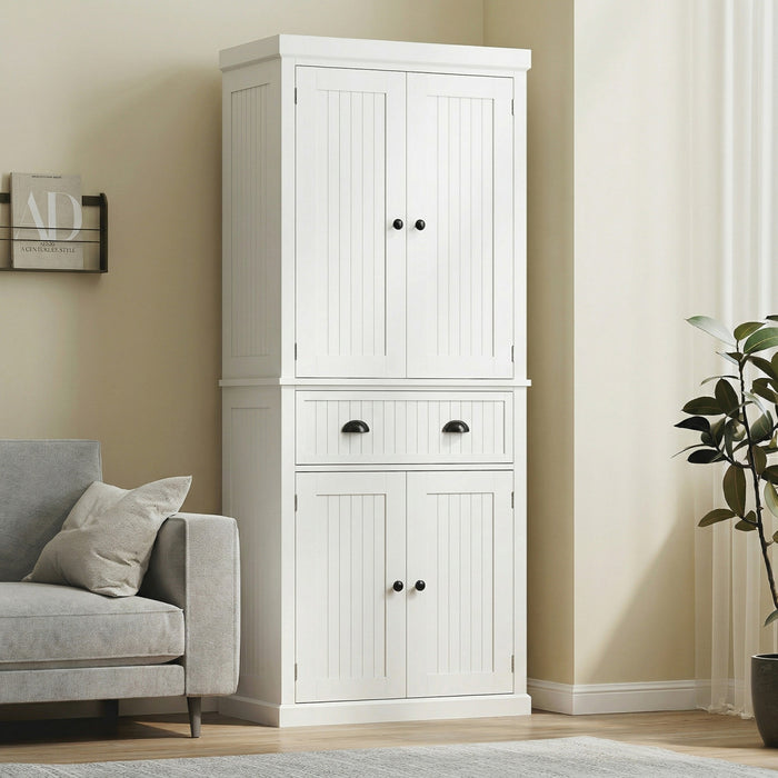 HOMCOM 72\" Kitchen Pantry, Freestanding Storage Cabinet with Drawer, Cream