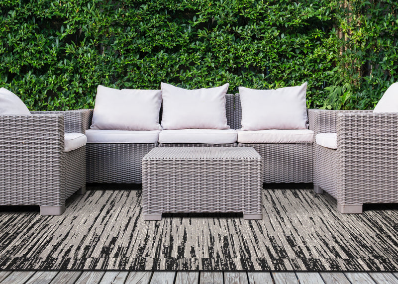 Jackson Black Grey Distressed Outdoor Rug, 7'10\" x 10'6\" Outdoor Area Rug